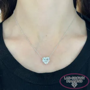 14K GOLD 4.00 CT LAB GROWN DIAMOND HEART NECKLACE