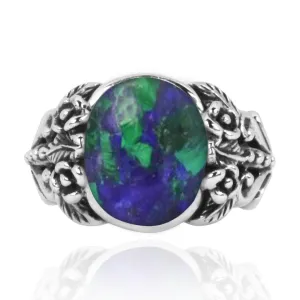 Azurite Malachite Oxidized Silver Statement Ring