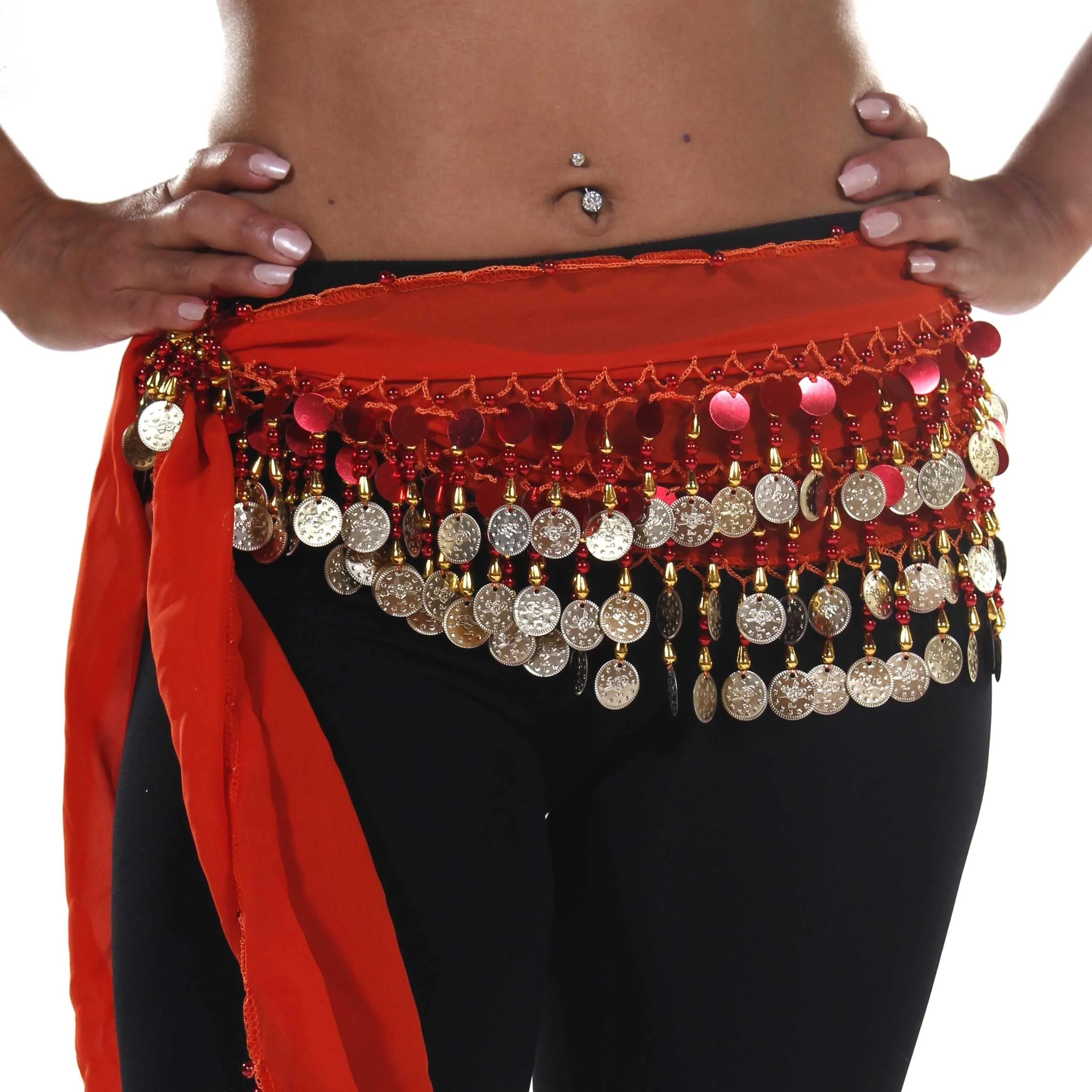 Belly Dance Small Length Chiffon Multi-Row Hip Scarf | GEELIE