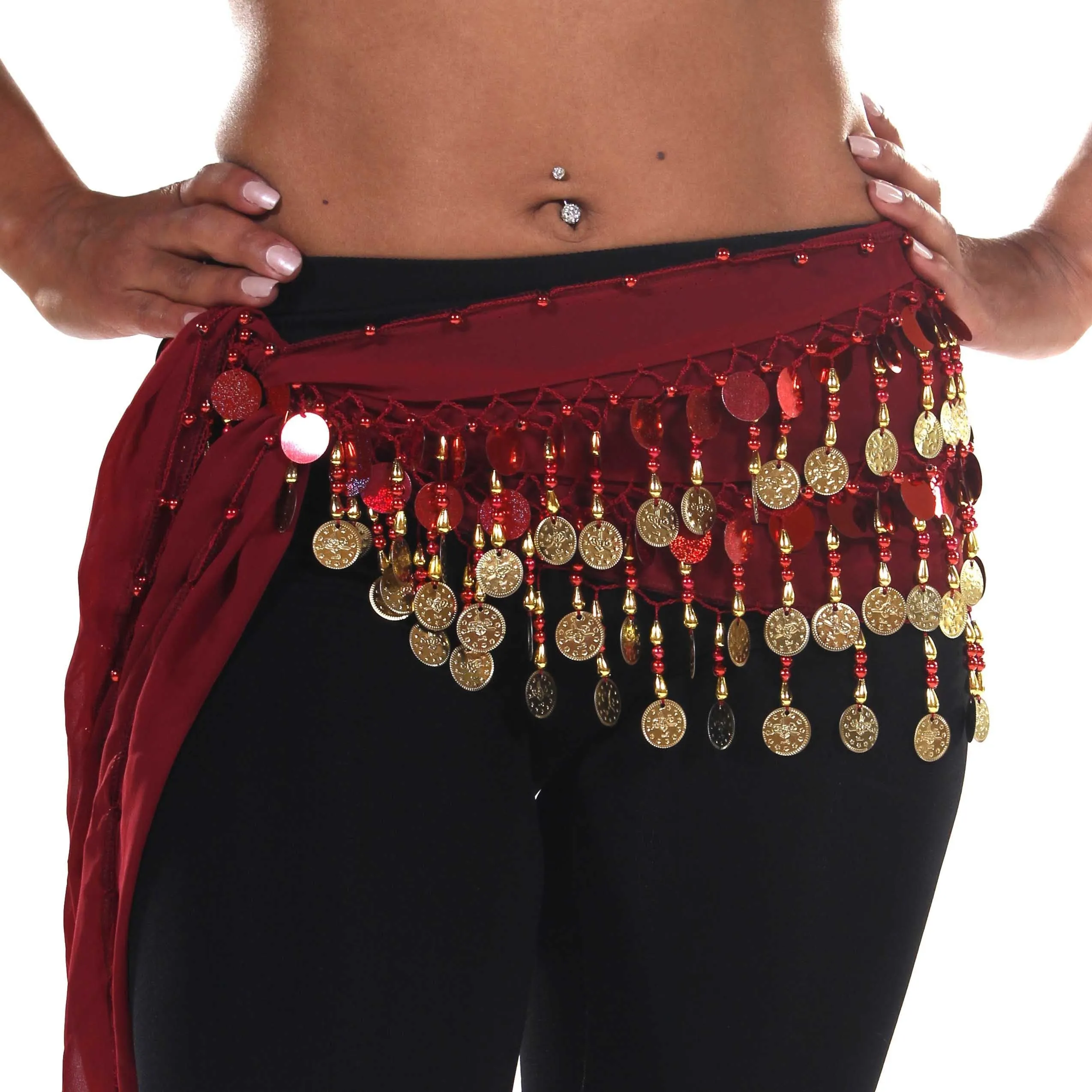 Belly Dance Small Length Chiffon Multi-Row Hip Scarf | GEELIE