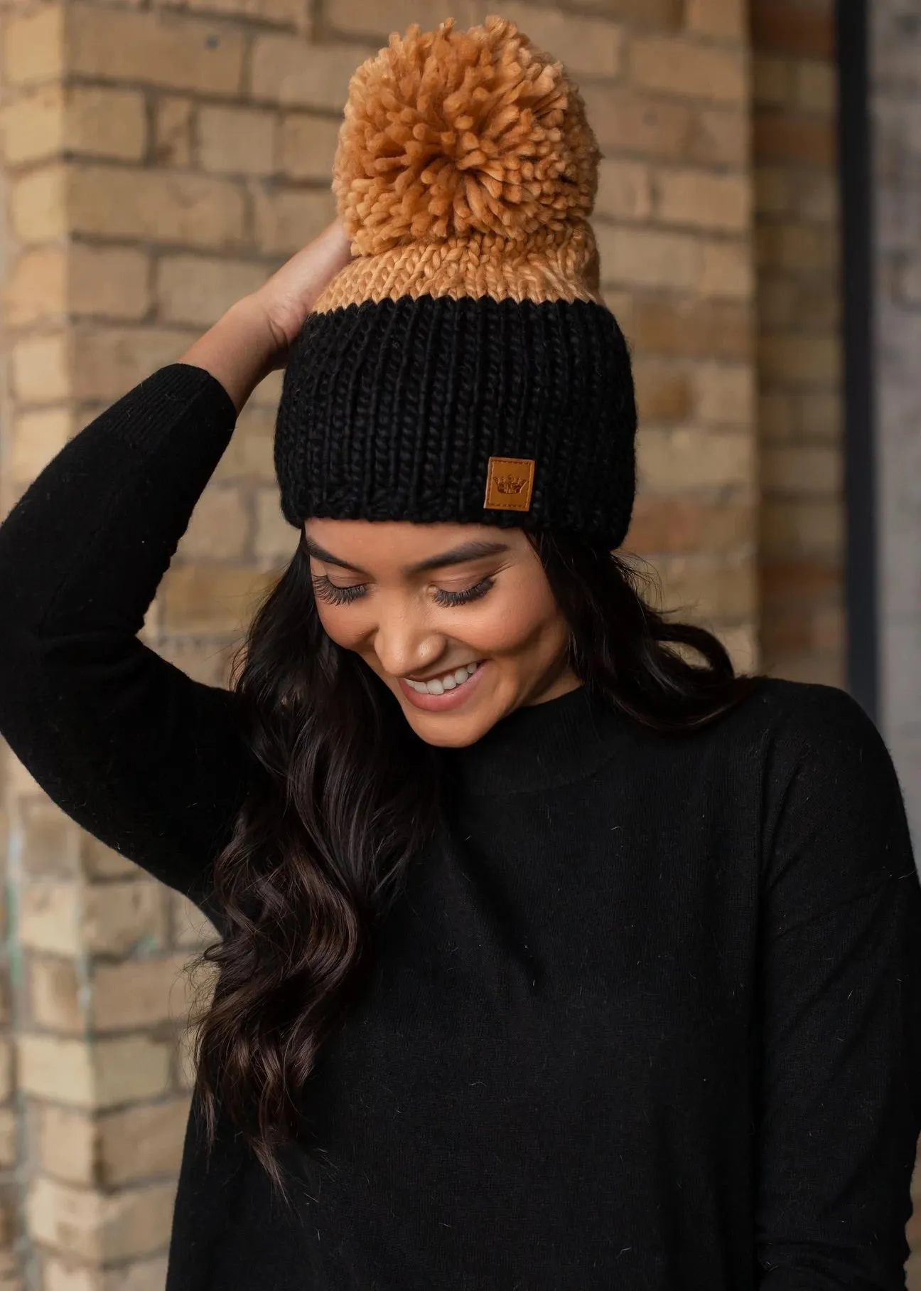 Black & Camel Colorblock Knit Hat