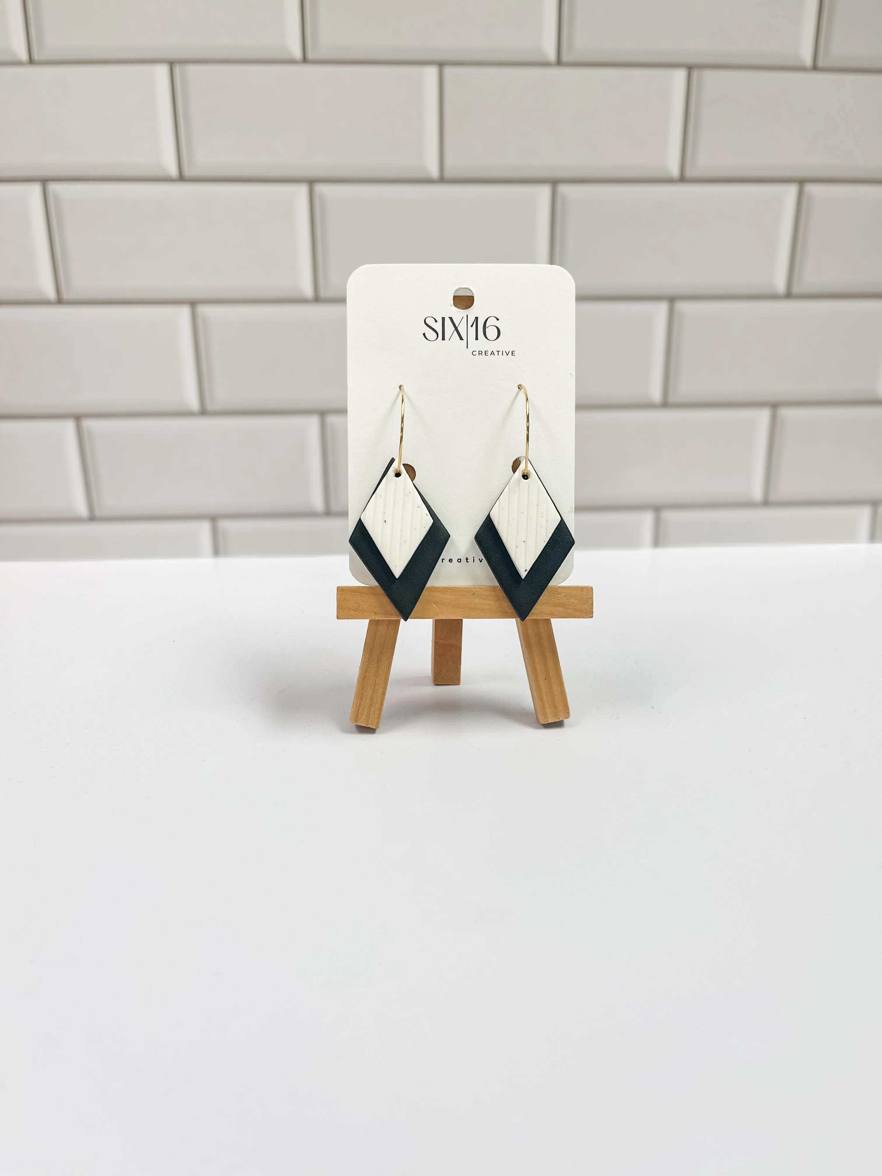 Black and White Diamond Clay Earrings