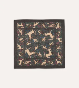 Black Unicorn Print Wool-Silk Square Scarf