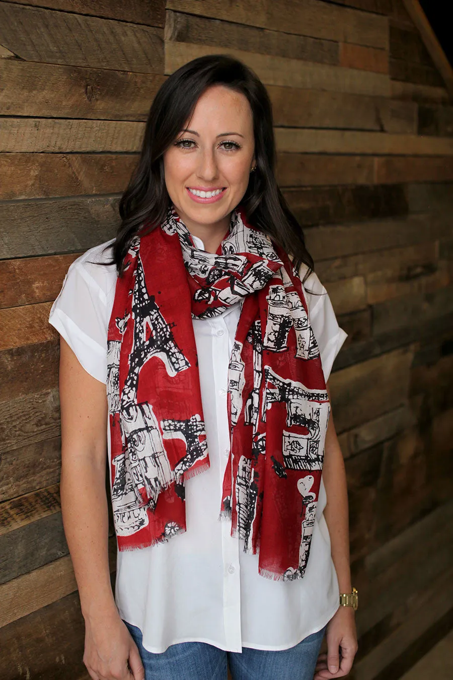 Bonjour Paris Scarf (Red)