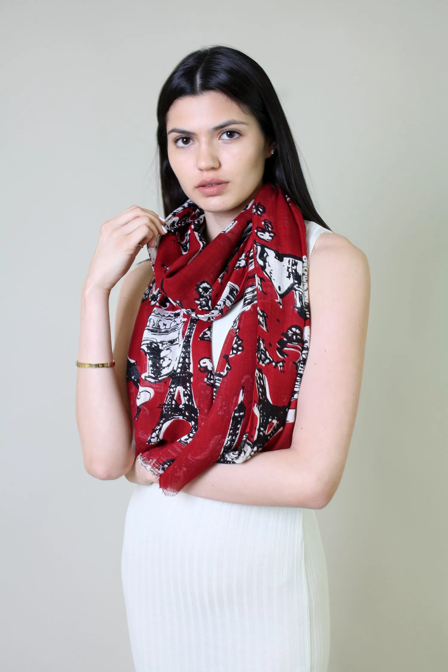 Bonjour Paris Scarf (Red)