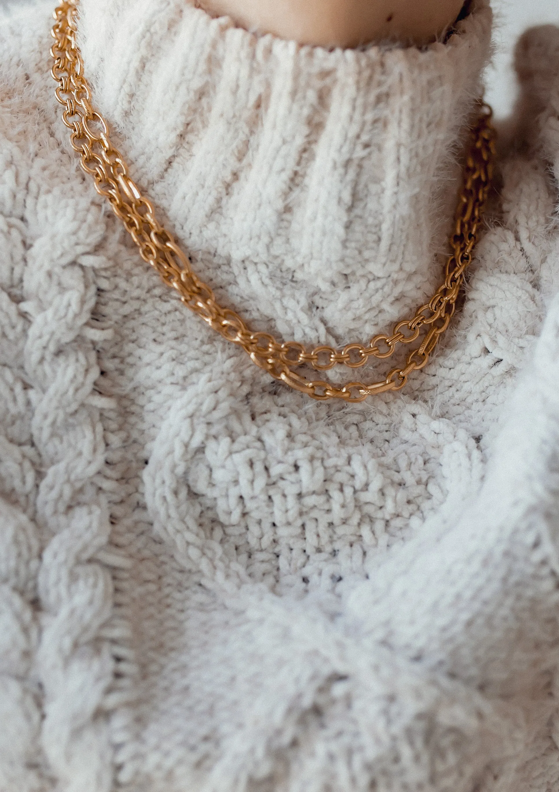 Chunky Double Cable Chain Necklace Gold