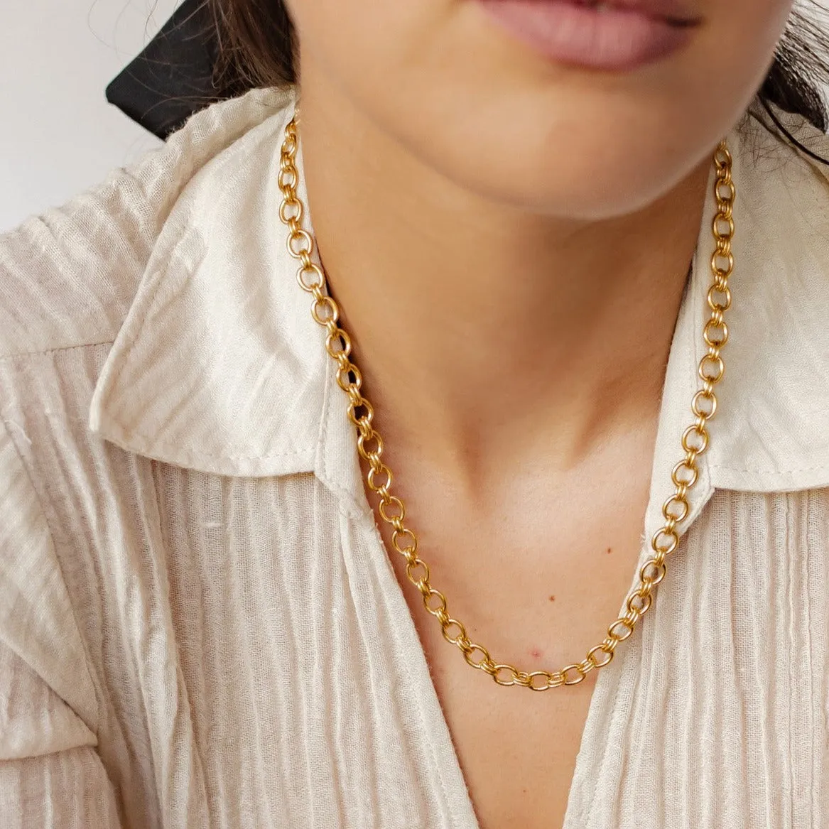 Chunky Double Cable Chain Necklace Gold