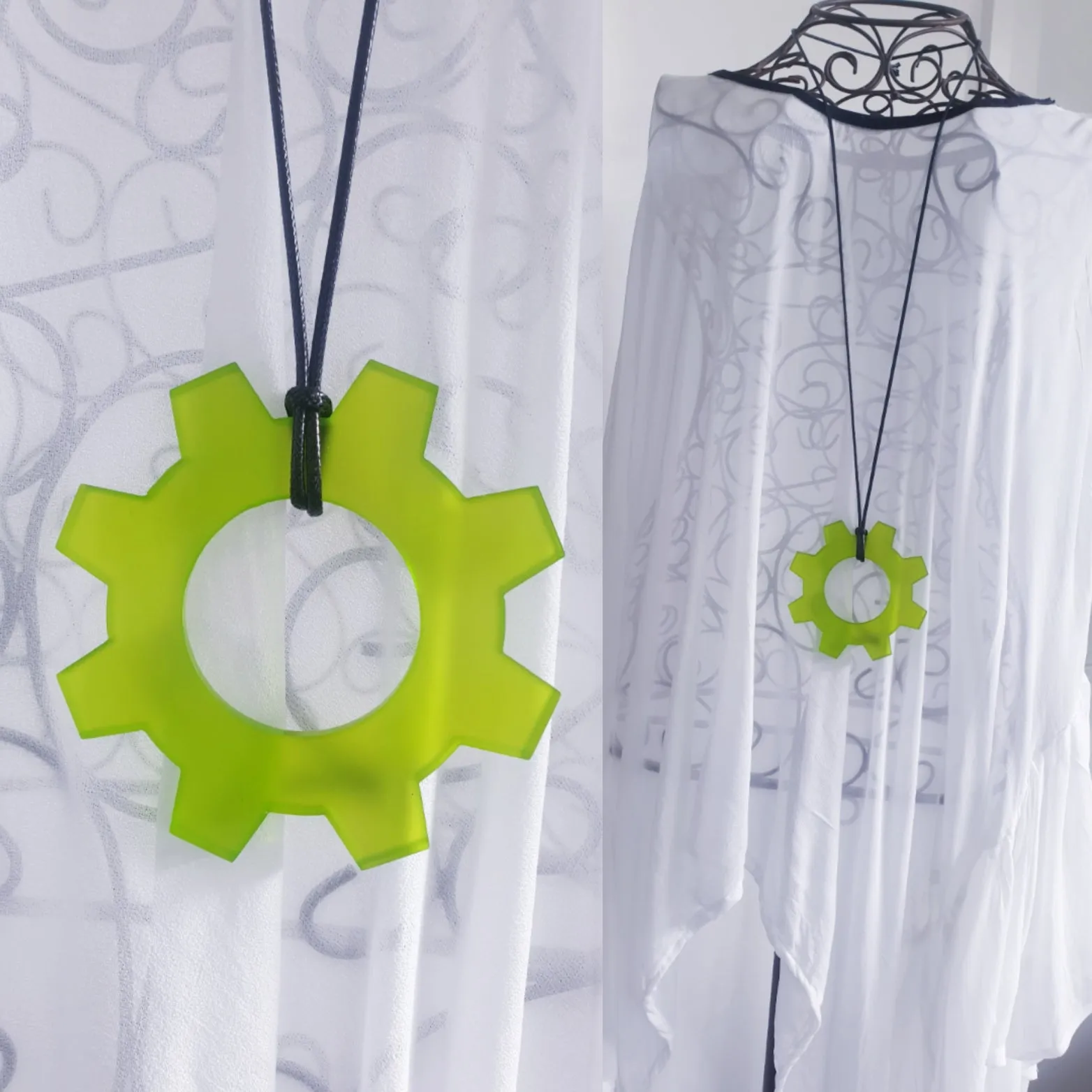 Cog Acrylic Statement Necklace 6mm thickness