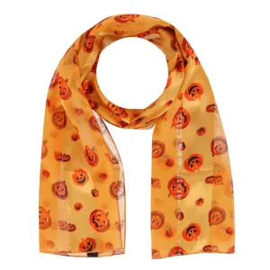 CTM® Women's Pumpkin Jack O Lantern Halloween Lightweight Satin Scarf