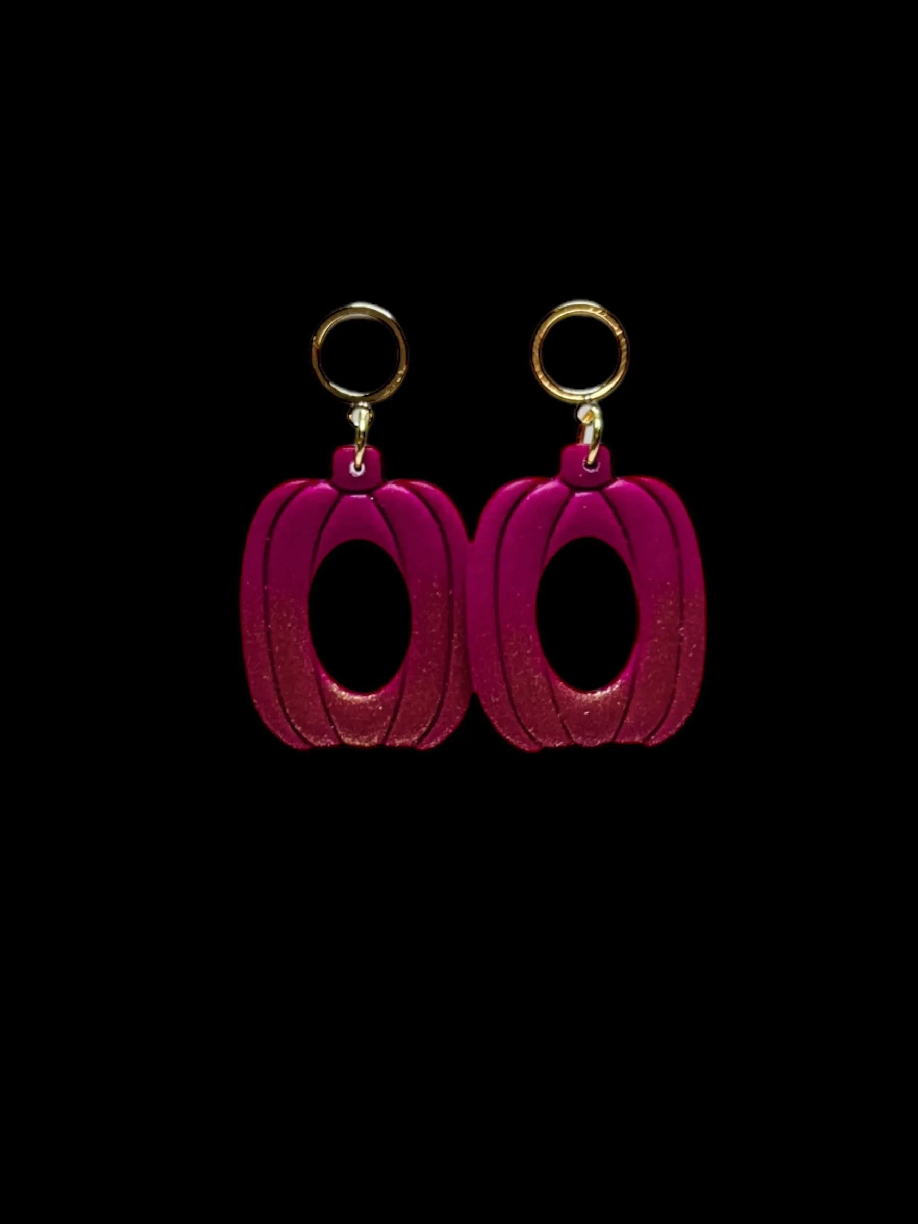 Dark Pink Open Pumpkin Clay Earrings