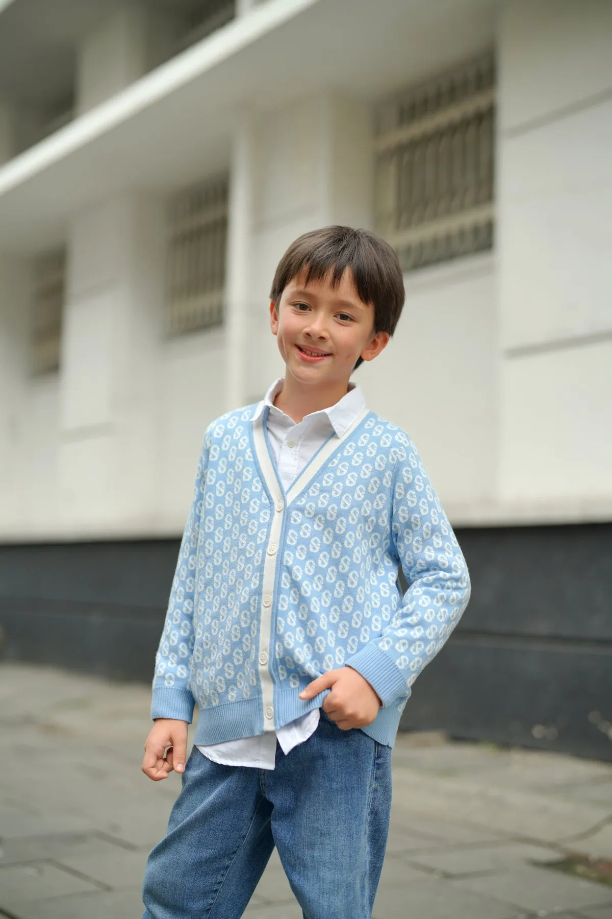 Everyday Kids Monogram Cardigan - Baby Blue