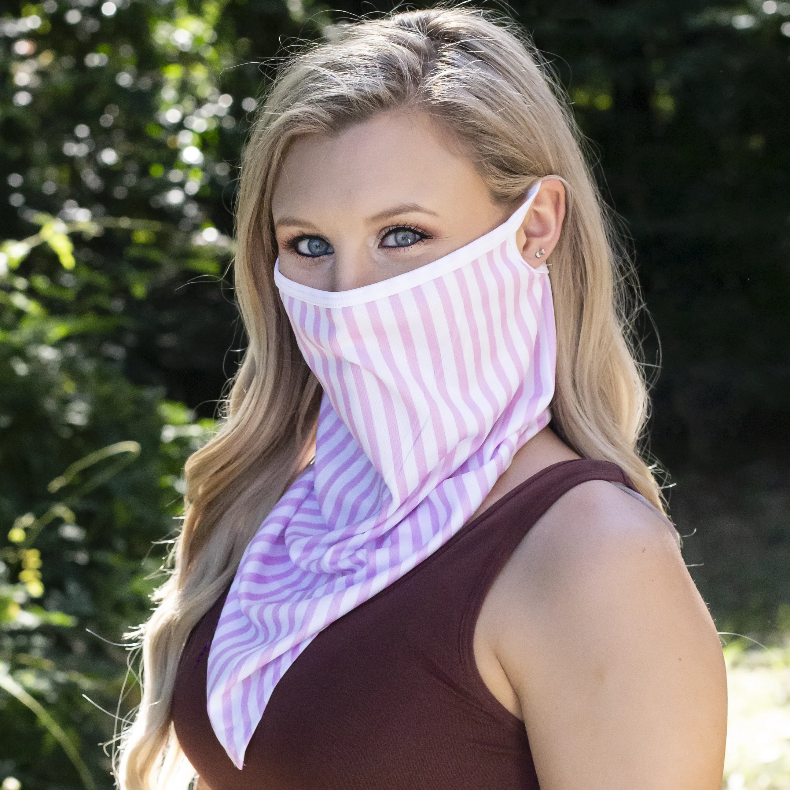 FB-2020 FACE BANDANA SEERSUCKER PINK/WHITE STRIPE