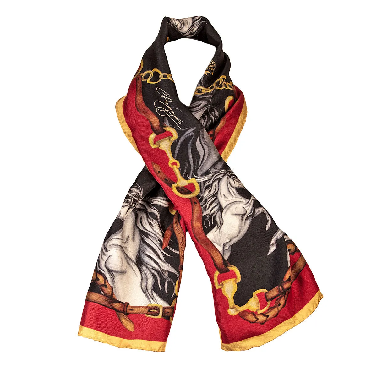 Hold Your Horses Liquorish & Gold Narrow Silk Scarf