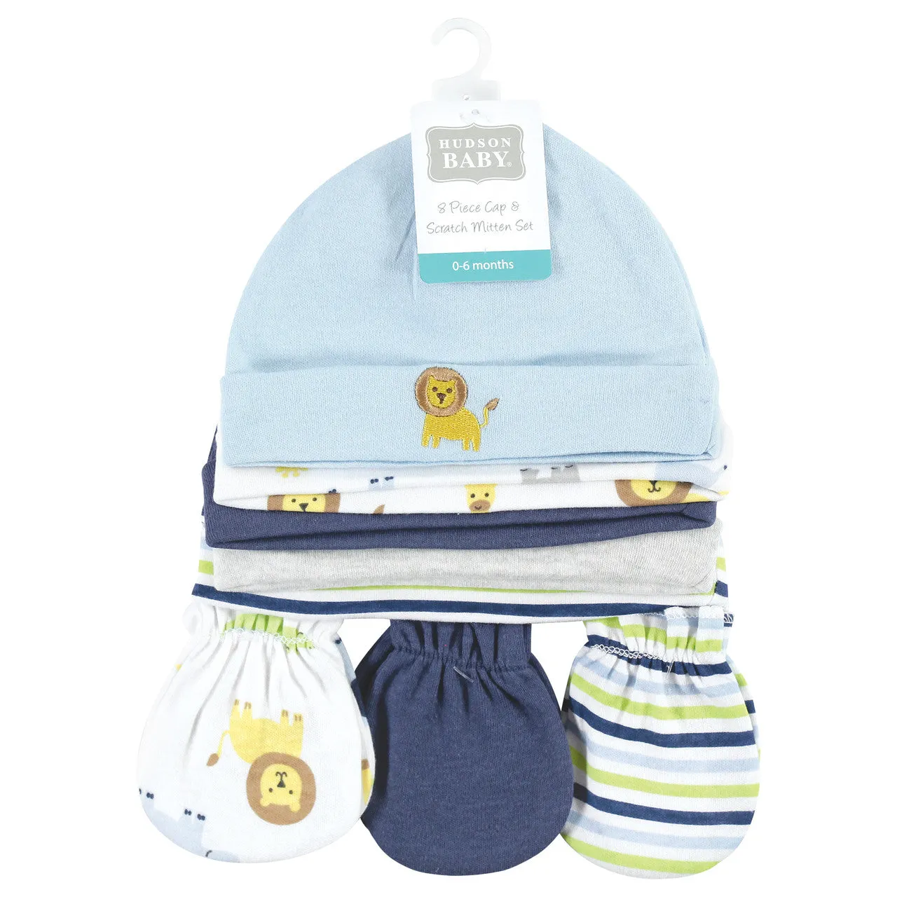 Hudson Baby Unisex Baby Cotton Cap and Scratch Mitten Set, Boy Yellow Safari, 0-6 Months