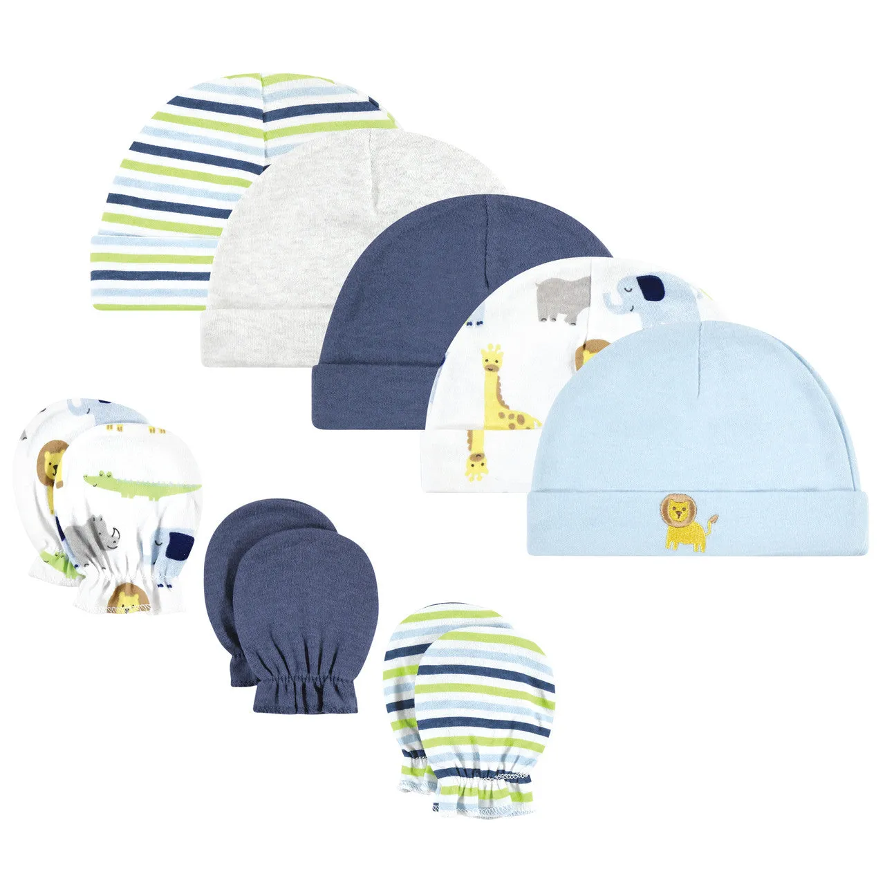 Hudson Baby Unisex Baby Cotton Cap and Scratch Mitten Set, Boy Yellow Safari, 0-6 Months