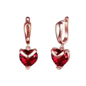 Kairangi Earrings for Women and Girls Red Stone Crystal Drop earrings| Rose Gold Plated earrings for women stylish|Heart Shape Drop Earrings | Birthday Gift for girls & women Anniversary Gift for Wife