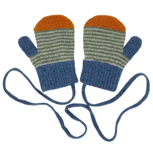 Kids' Green Stripe Lambswool Mittens on a String