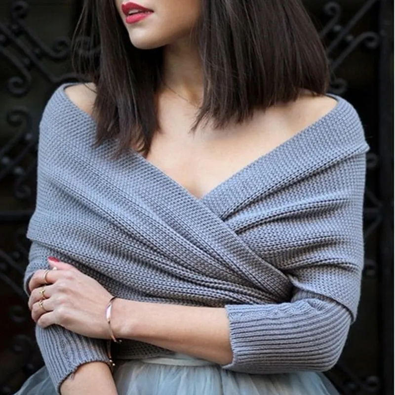 Knitted Wrap Scarf With Sleeves