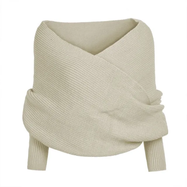 Knitted Wrap Scarf With Sleeves