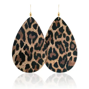 Leopard Teardrop Leather Earrings