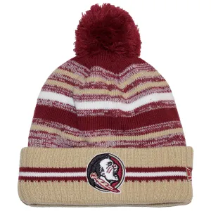 New Era Seminole Logo Striped Fleece Lined Pom Knit Cap - Garnet/Gold