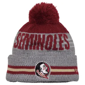 New Era Seminole Logo/Seminoles Cuff Fleece Lined Pom Knit Cap - Garnet/Grey