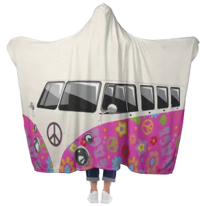 Peace White Pink Hooded Blanket