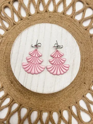 Pink Frilly Christmas Tree Polymer Clay Earrings