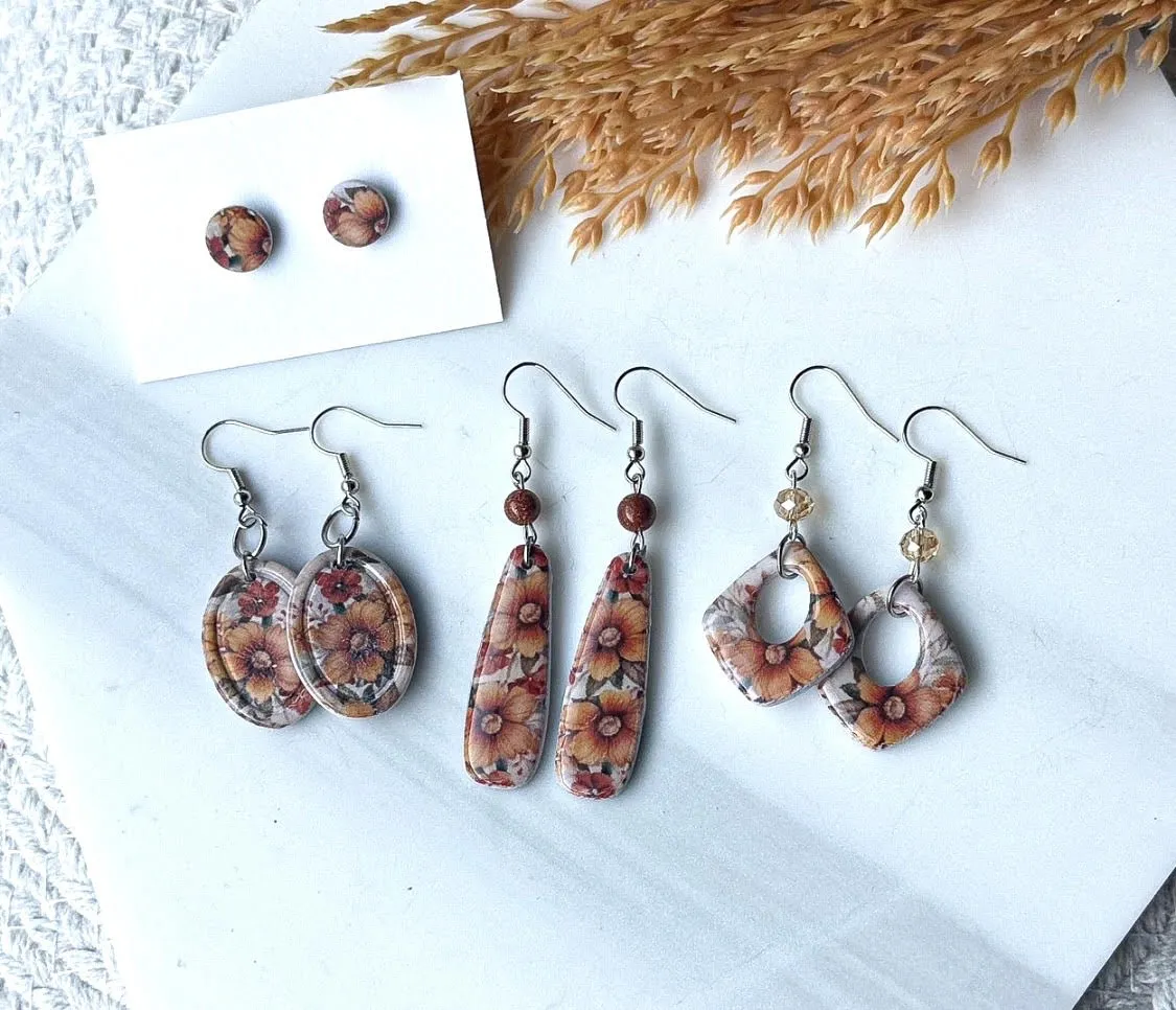 Polymer Clay Earrings - Fall Floral (Wholesale)