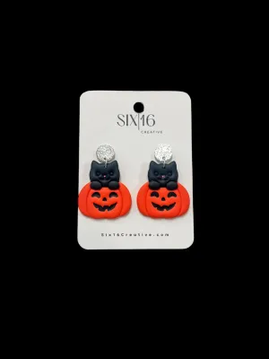 Pumpkin Cat Clay Earrings