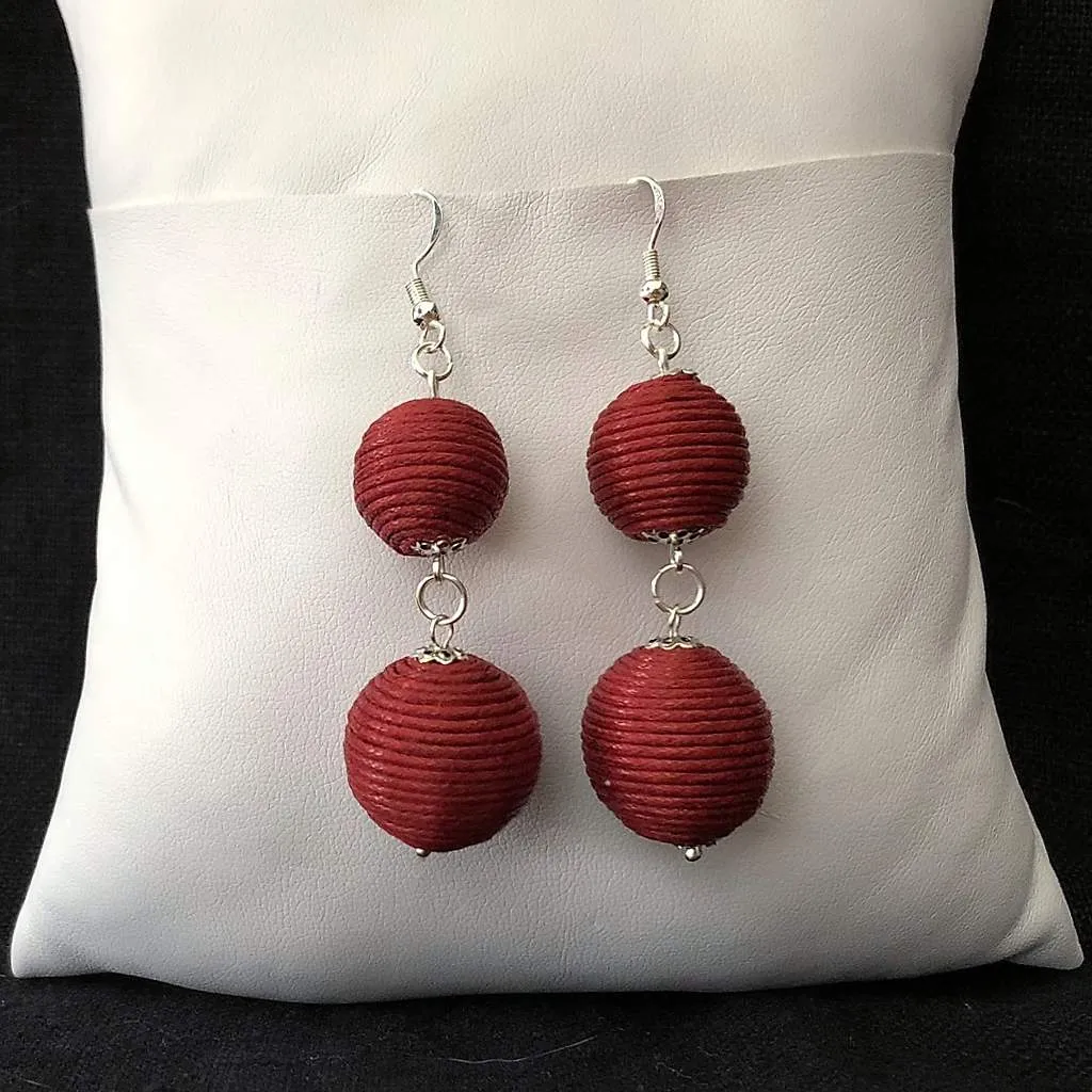 Rust Thread Ball Long Dangle Earrings