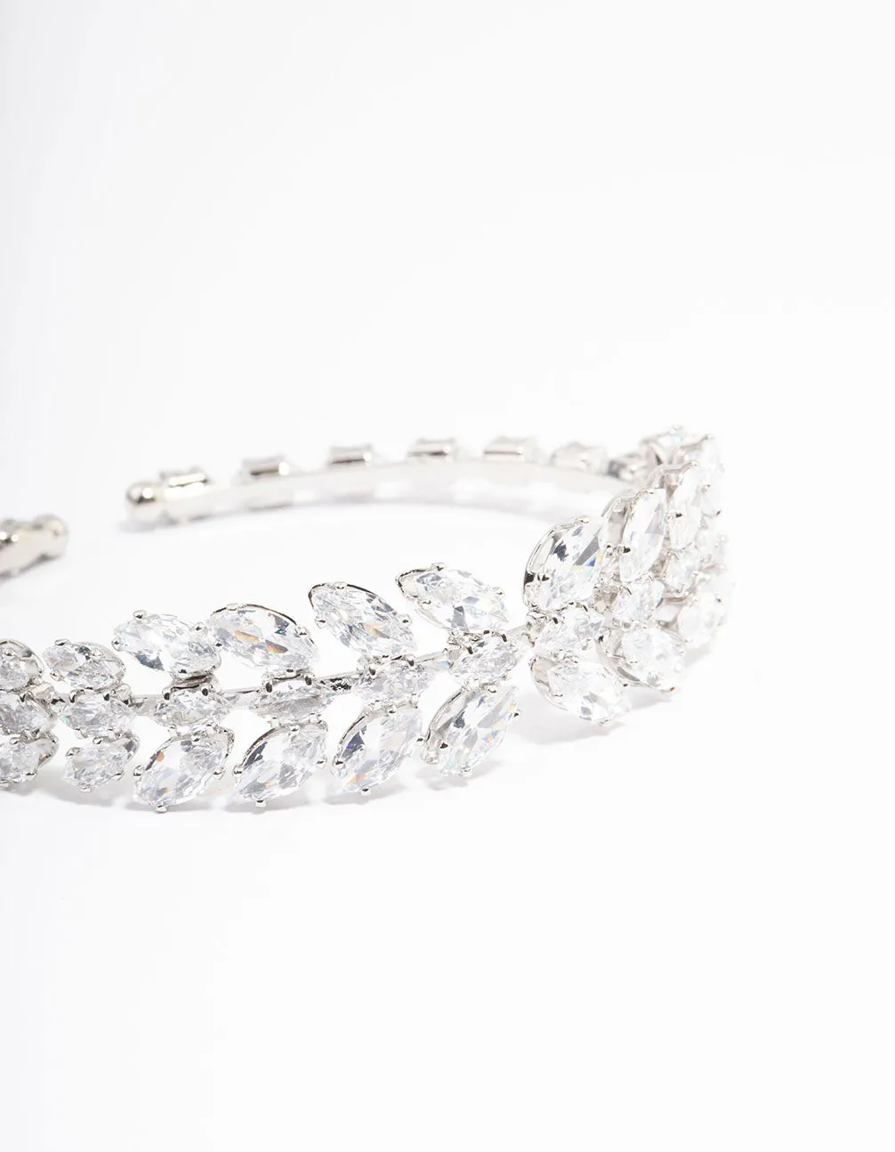 Silver Cubic Zirconia Statement Marquise Wrist Cuff