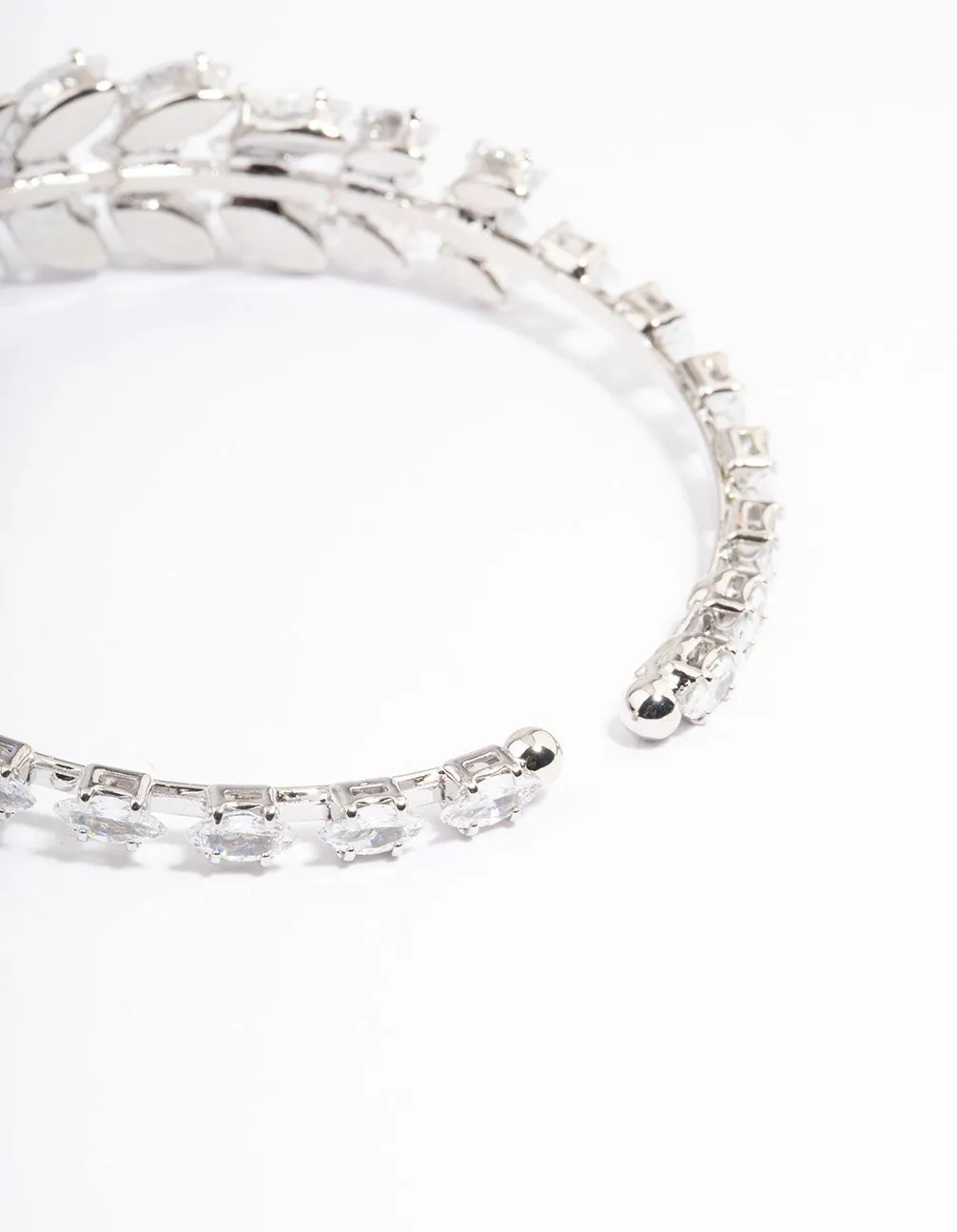 Silver Cubic Zirconia Statement Marquise Wrist Cuff