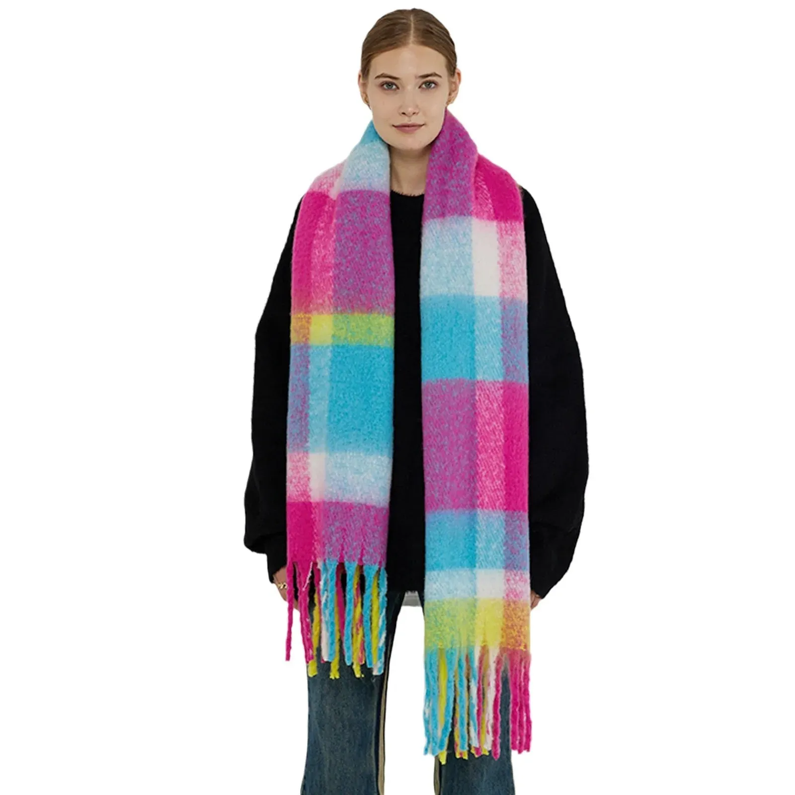 Thickened Warm Long Shawl With Tassel Elegant Minimalist Imitation Cashmere Scarf