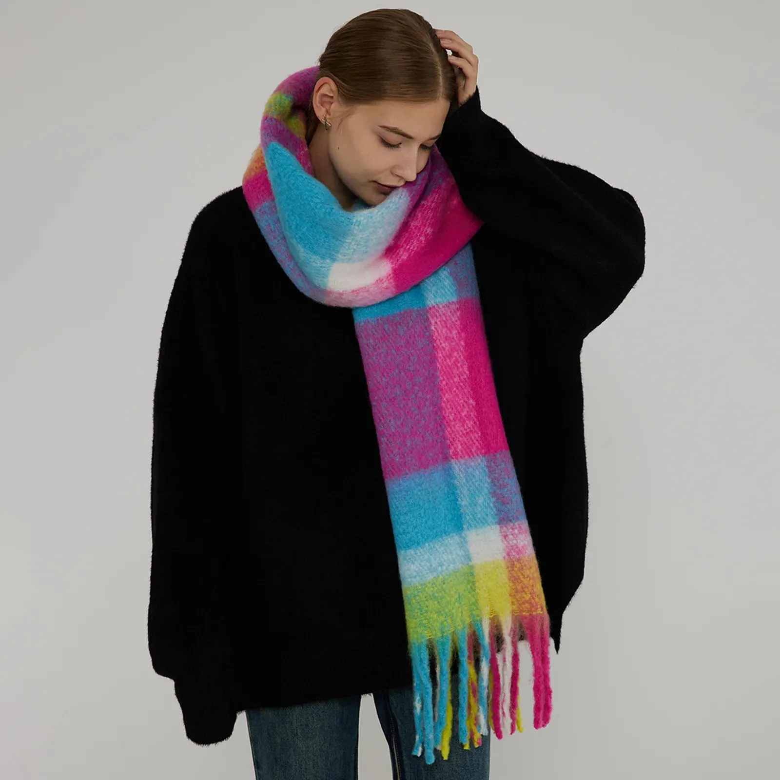 Thickened Warm Long Shawl With Tassel Elegant Minimalist Imitation Cashmere Scarf