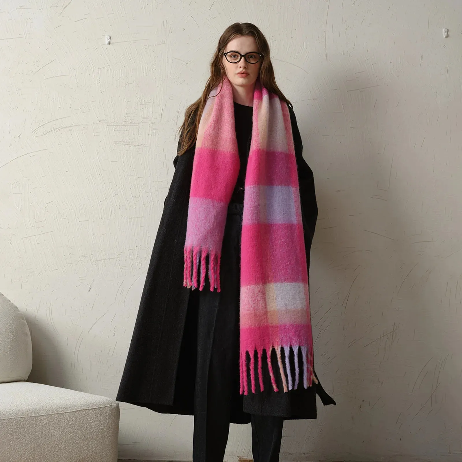 Thickened Warm Long Shawl With Tassel Elegant Minimalist Imitation Cashmere Scarf