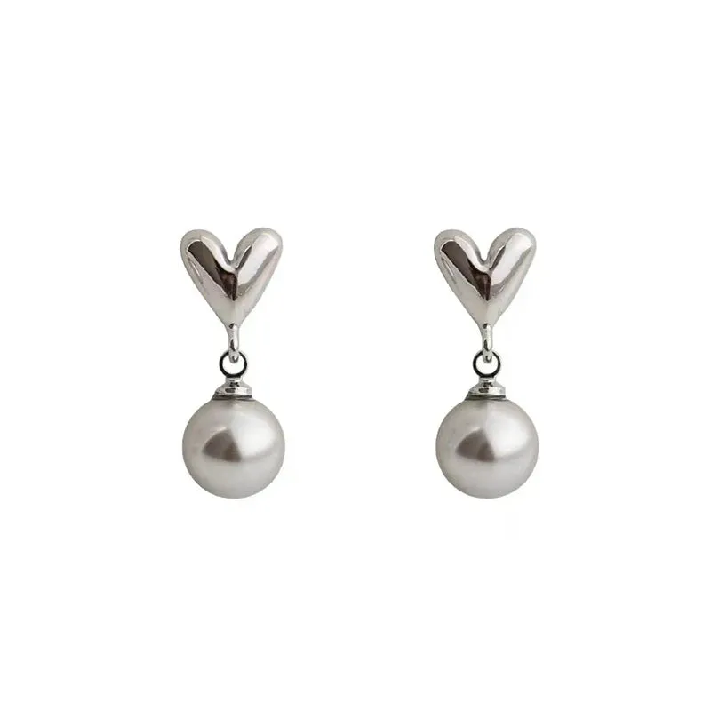 VAIGE Elegant Heart-Shaped Pearl Pendant Drop Earrings in Classic White and Soft Pink