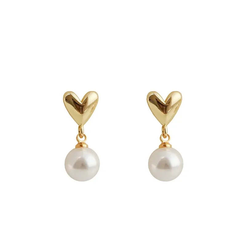 VAIGE Elegant Heart-Shaped Pearl Pendant Drop Earrings in Classic White and Soft Pink