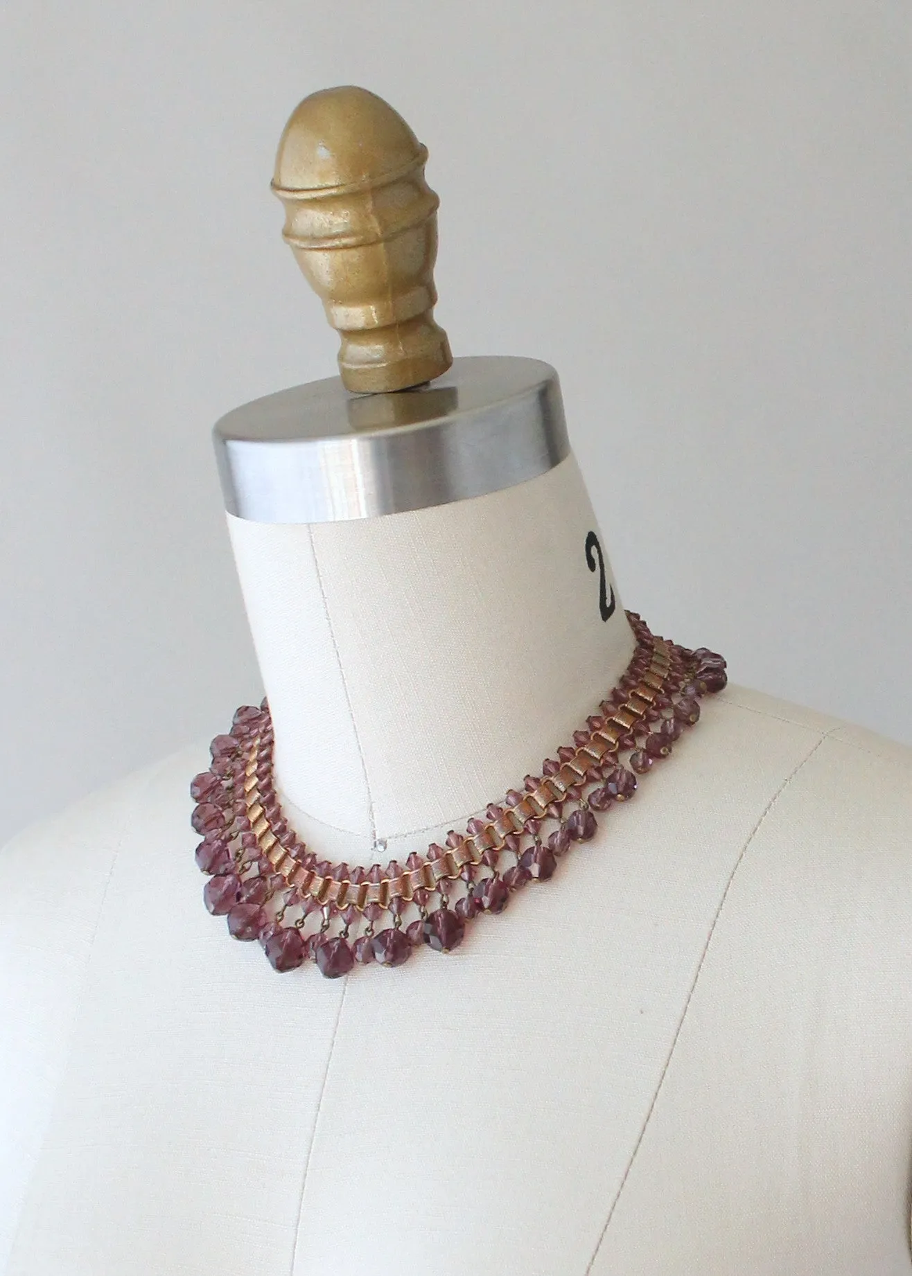 Vintage 1930s Purple Glass and Brass Statement Necklace