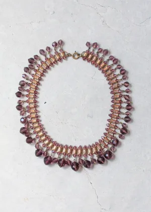 Vintage 1930s Purple Glass and Brass Statement Necklace