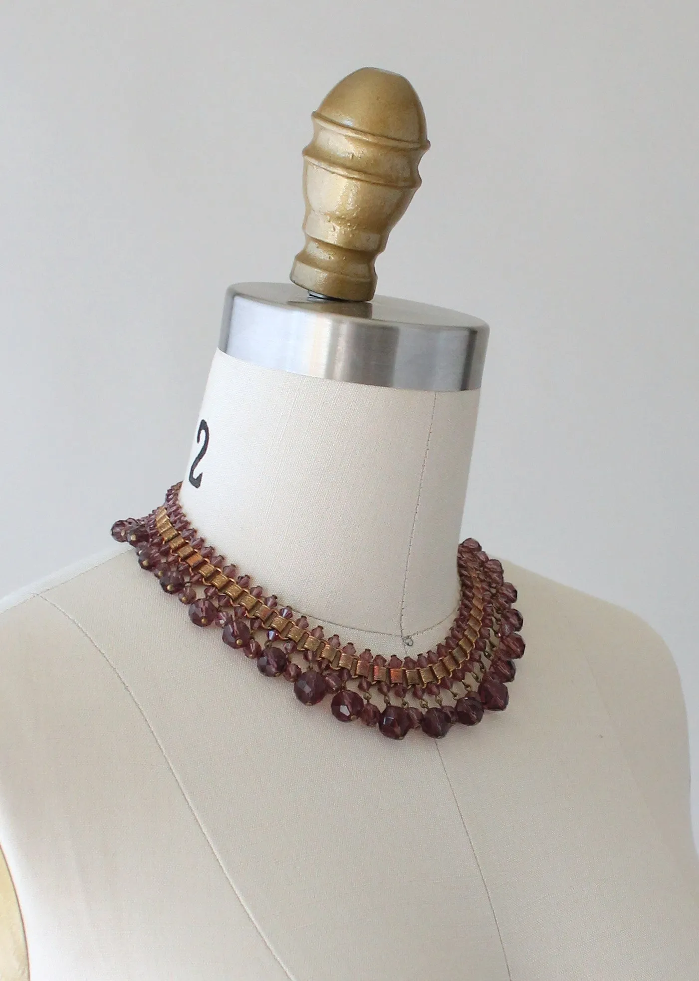 Vintage 1930s Purple Glass and Brass Statement Necklace