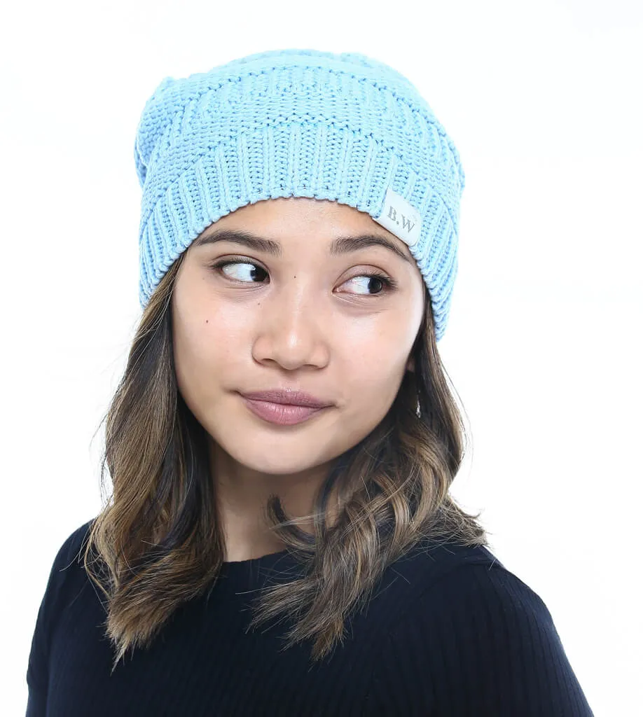 Winter Hat | Satin Lined | Natural Hair | Light Blue Beanie