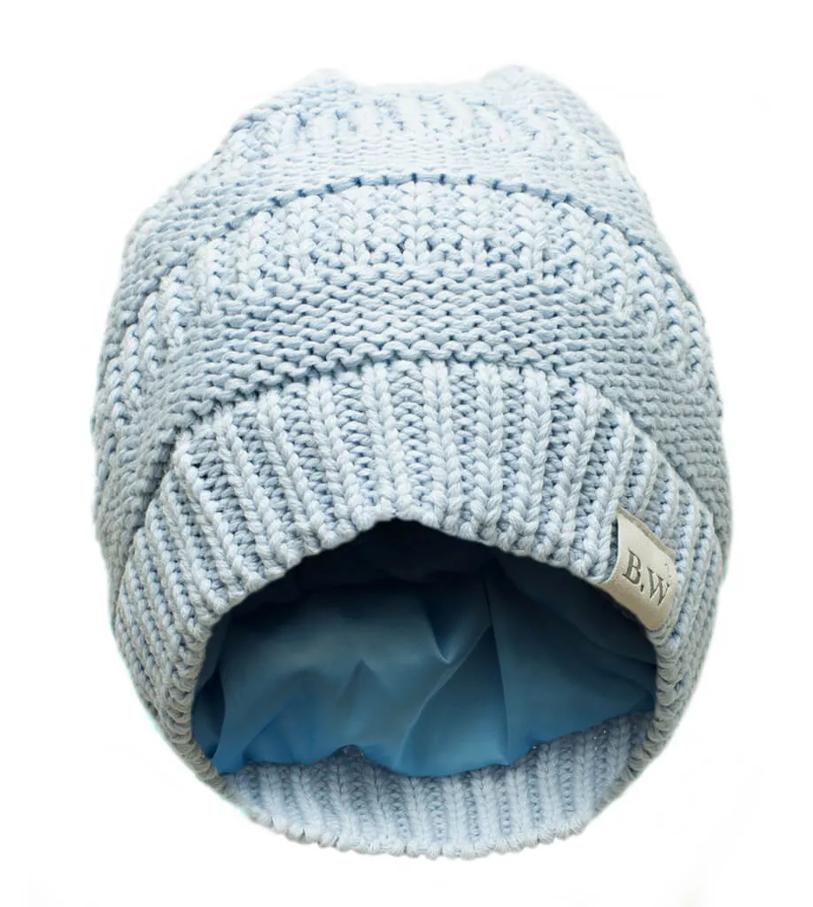 Winter Hat | Satin Lined | Natural Hair | Light Blue Beanie