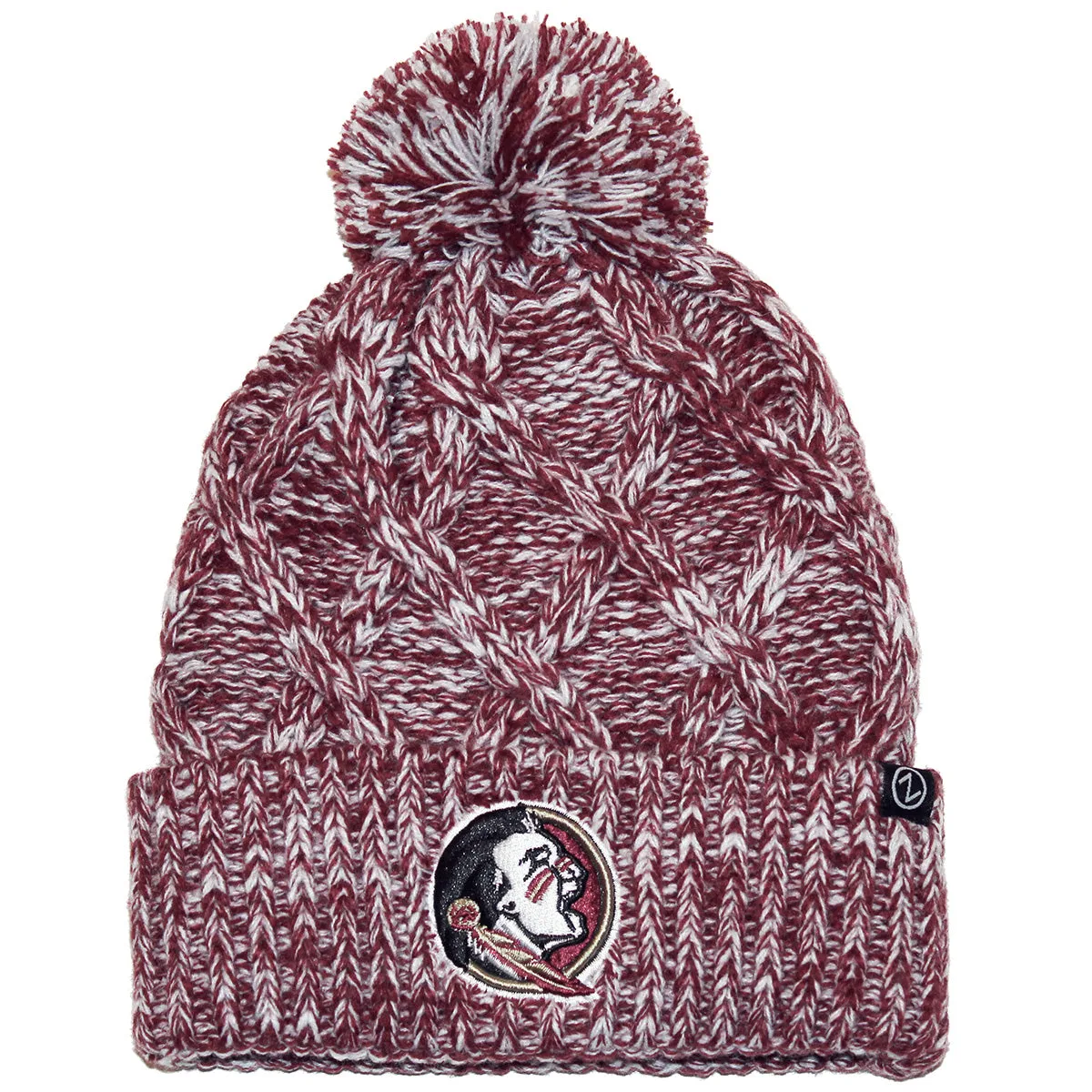 Zephyr Women's Seminole Logo Marled Yarn Woven Cuff Pom Knit Cap - Garnet/White